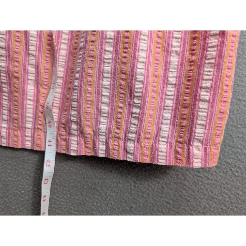 PINK K Women's Pearl‎ Snap Front Seersucker Nightgown Size M Striped Loungewear